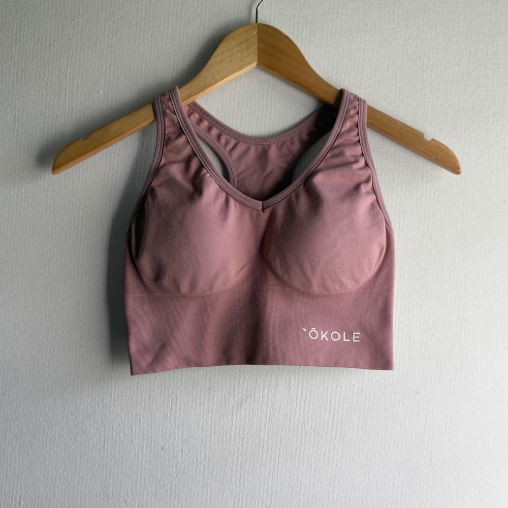 Okole Seamless Padded Racerback Sports Bra Women Small Mauve Pink Athletic Yoga